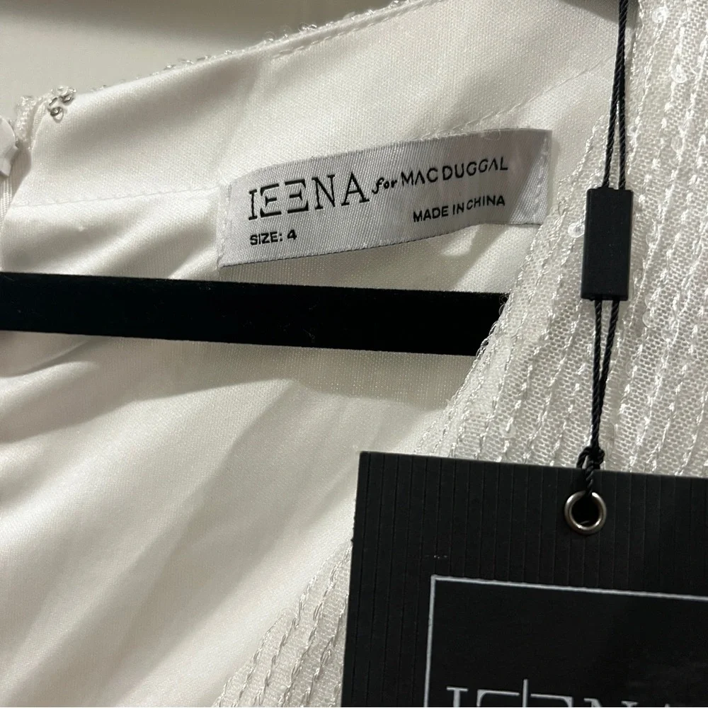 Mac Duggal Ieena White Sequined Faux Wrap Long Sleeve Gown Size 4 - Picture 11 of 16